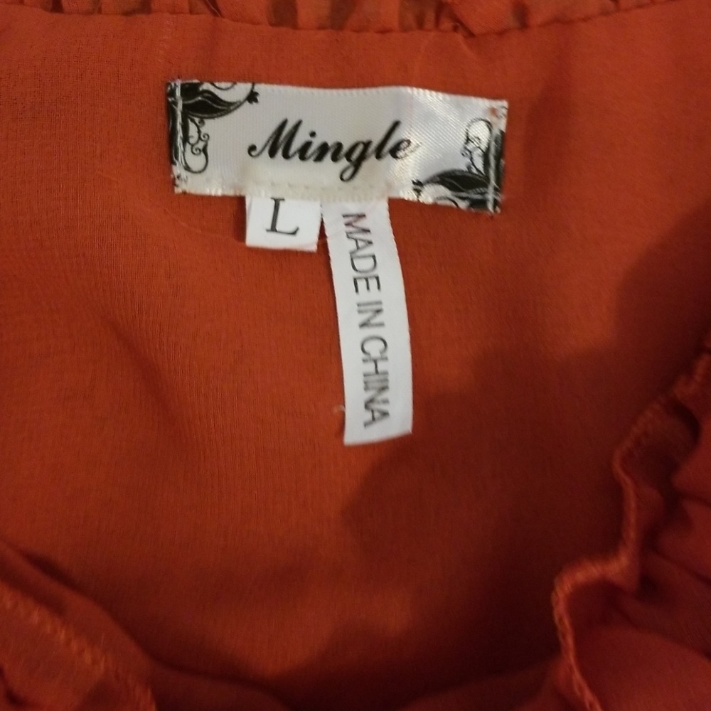 Sheer Orange Cold Shoulder Blouse - Picture 2 of 5